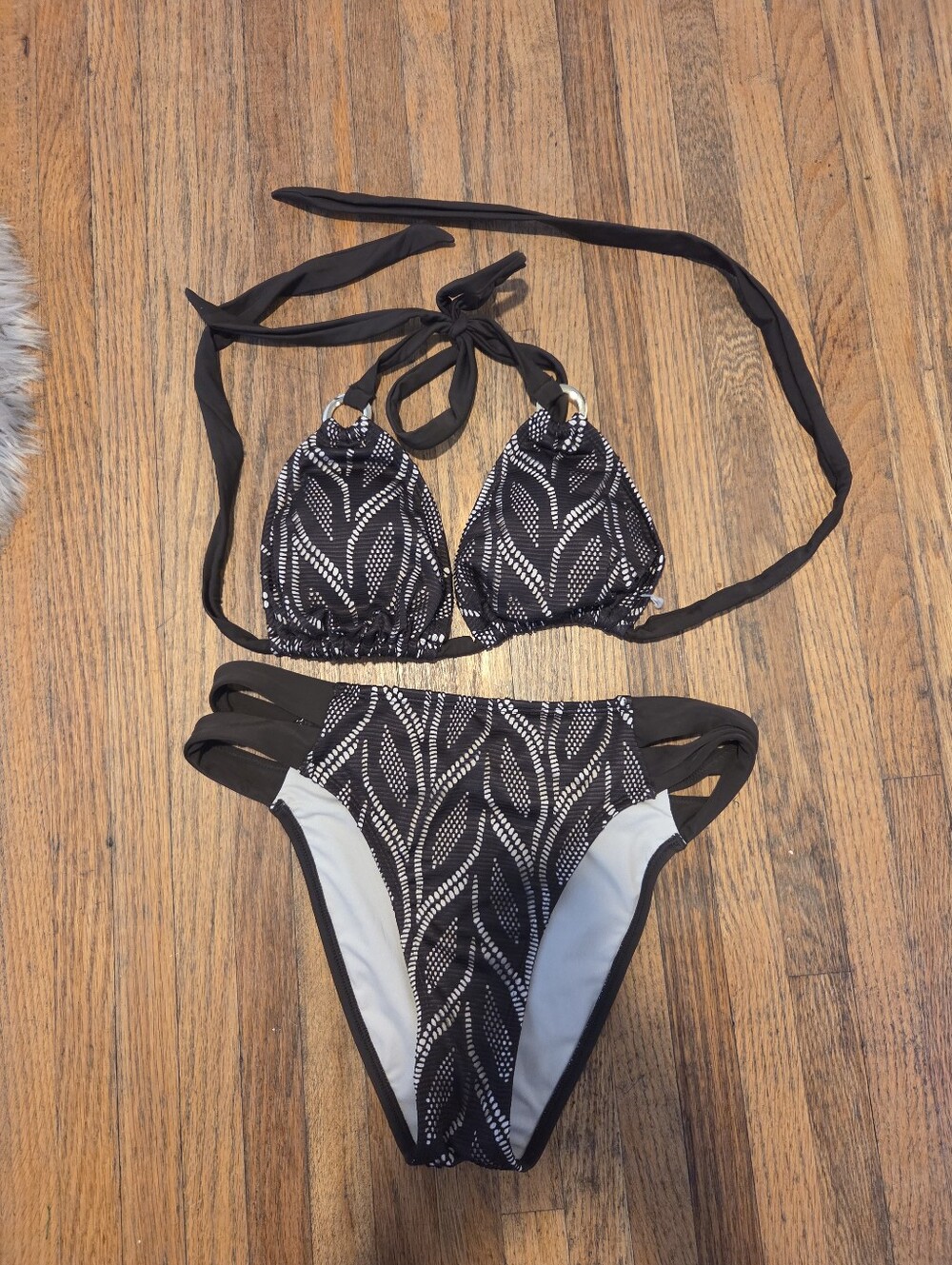 Black Patterned Two-Piece Bikini Set